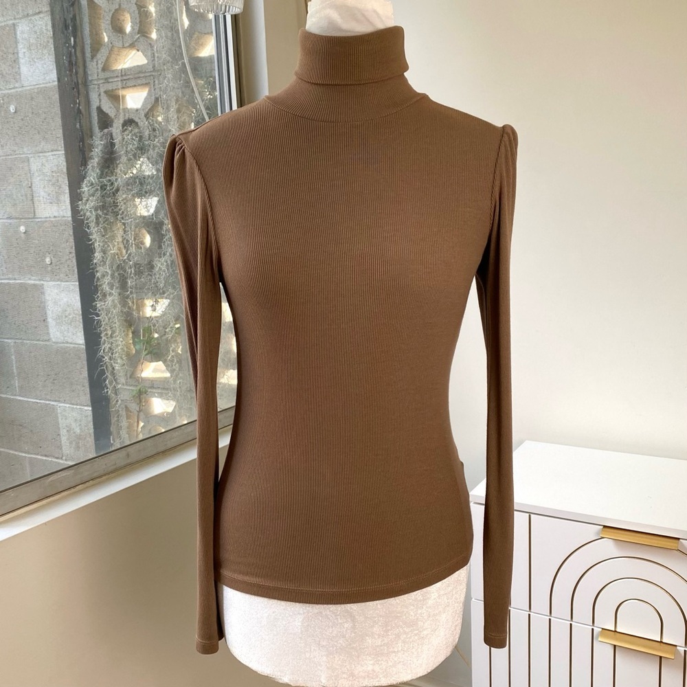 Sundry Ribbed 2 Piece Top Set, Puff Sleeve Turtleneck XS + Fitted Tee S NWT - Picture 2 of 15